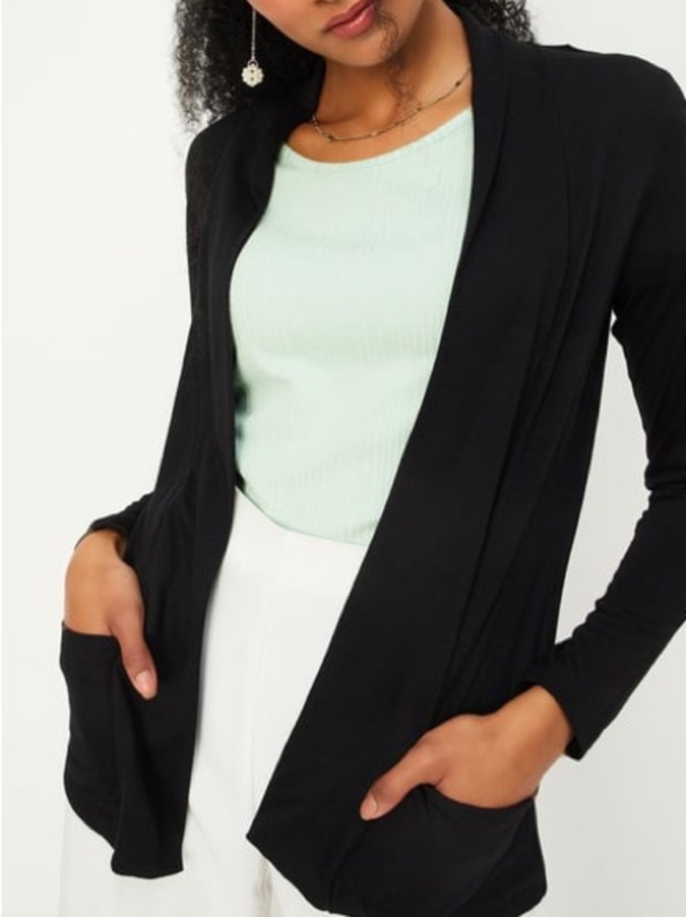 Women Solid Open Front Black Cardigan/Shrug - Picture 4 of 9